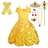 Lito Angels Prinzessin Belle Kostüm Kleid mit Zubehör für Kinder Mädchen, Die Schöne und das Biest gelbes Verkleidung Größe 5-6 Jahre 116
