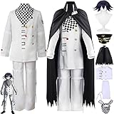 Amalon Anime Ouma Kokichi Cosplay Kostüm Outfit Weiße Schuluniform Umhang Full Set Halloween Party MIU Iruma Chiaki Nanami Dress Up Anzug mit Perückenhut für Frauen Männer (XS)