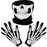 Weiße Skelett Handschuhe und Schädel Gesichtsmaske Geist Knochen für Erwachsene Halloween Tanzen Kostüm Party (1 Set)