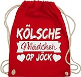 Shirtracer Turnbeutel Jute Beutel Gym Bag Rucksack - Karneval & Fasching - Kölner Sprichwort - Kölsche Mädcher op Jöck - weiß - Unisize - Rot - rucksack rot weiß - WM110
