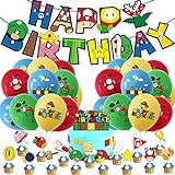 Super Mario Thema Party Dekoration,Video Game Party Zubehör,Super Mario Geburtstag Gaming Deko,Happy Birthday Banner Luftballons Cake Topper für Jungen Kinder Mehrweg (Game)